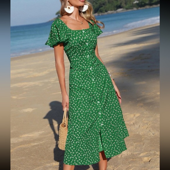 Boho floral print square neck ruffle hem dress - Picture 5 of 6